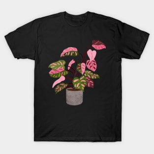 Philodendron Pink Princess Plant in a Pot Illustration T-Shirt